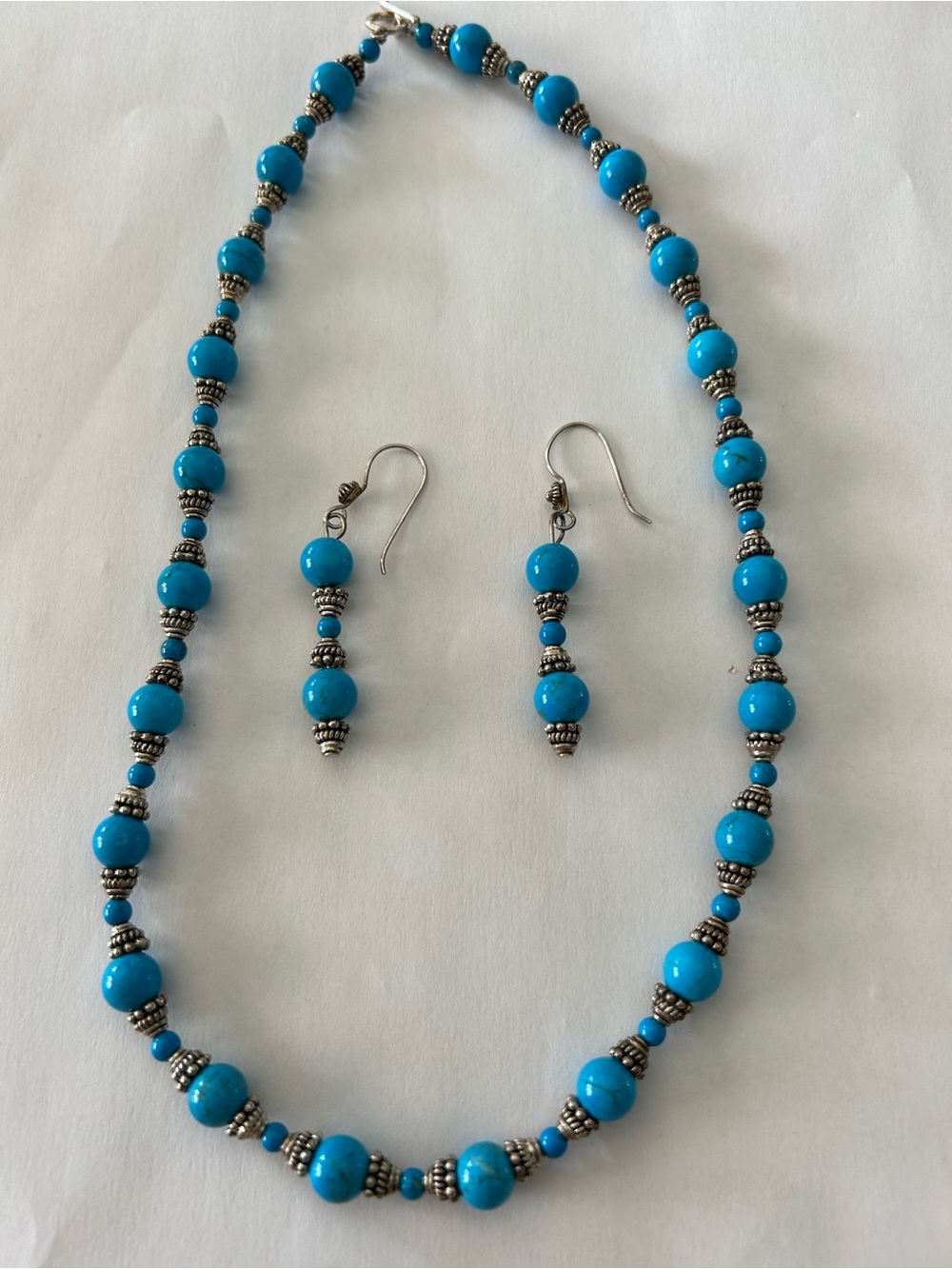 Indo/TibetTurquoise vintage Necklace and Earrings Set - Blue Statement Jewelry